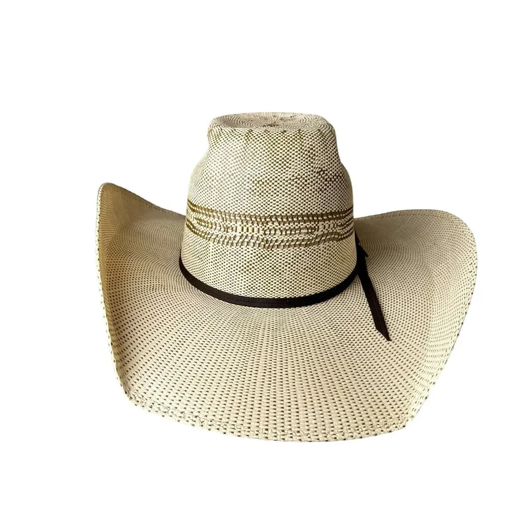 ARIAT Bangora Straw Cowboy Hat Men's Beige Western Ventilated Crown Rodeo 5430‎